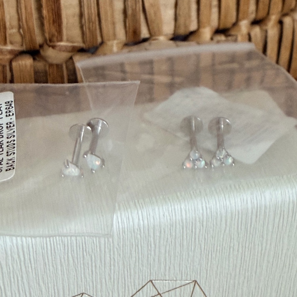 3 Pairs Silver Stud Flat Back Earrings by Caitlyn Minimalist - Picture 2 of 11